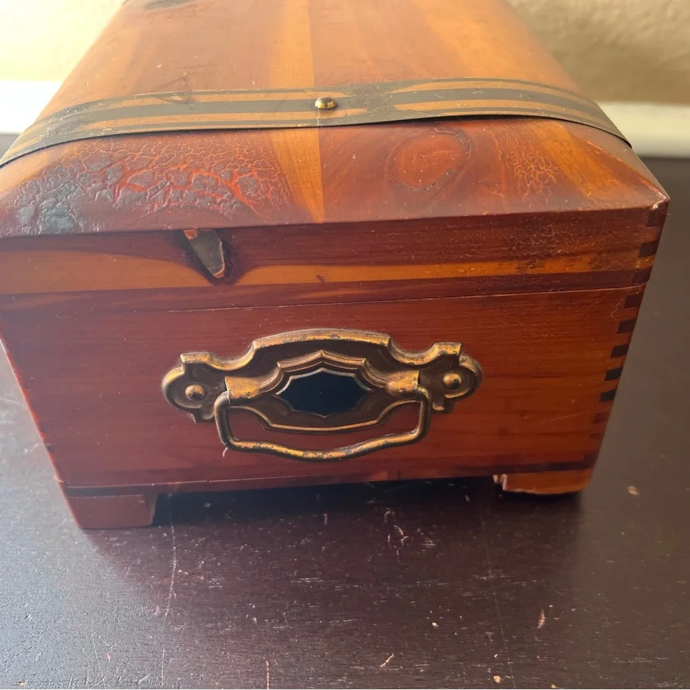Vintage 1950's Pilliod Wooden Chest Box Swanton Ohio Cedar Jewelry Box Rustic